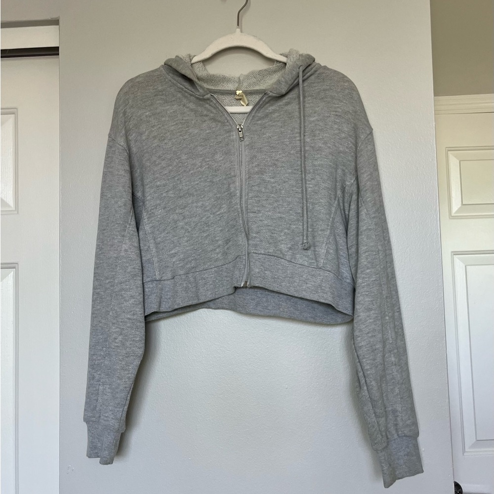 LA Hearts by Pacsun Side Panel Cropped Heather Grey Zip Up Hoodie Size Small